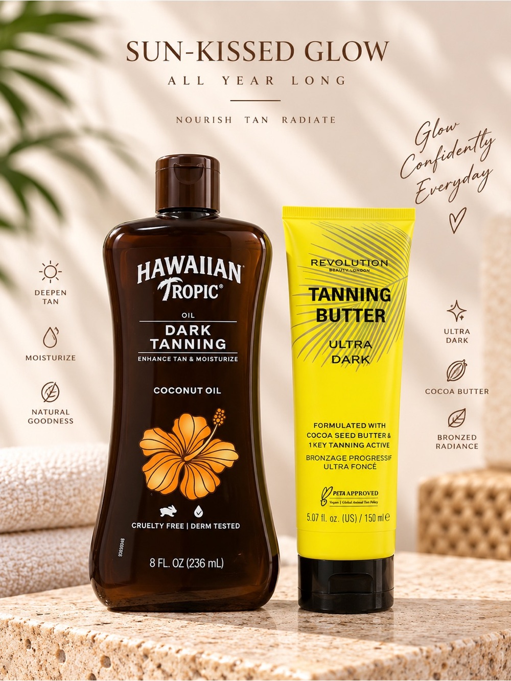 Hawaiian Tropic Dark Tanning Oil & Revolution Tanning Butter Ultra Dark Bundle